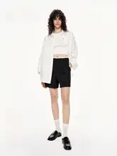 春秋用 美しいメリノウール切替高腰ショートパンツ