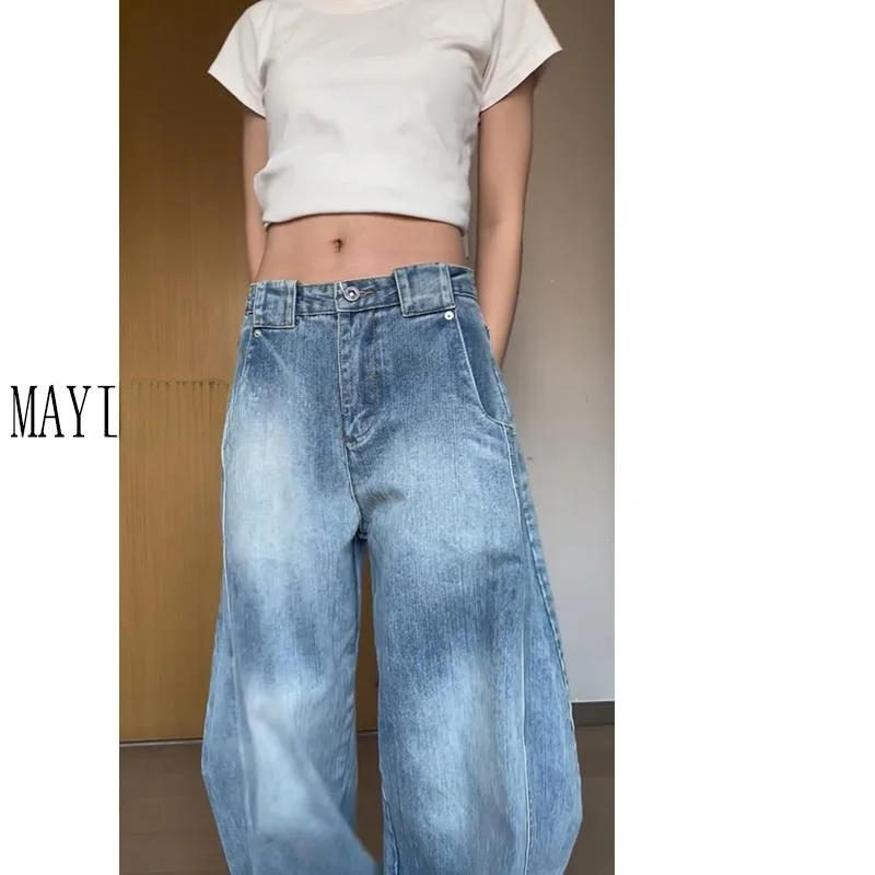 高身長向けデニムパンツのサイズガイド：ヴィンテージウォッシュストレートワイド レッグのフィット感と測り方
