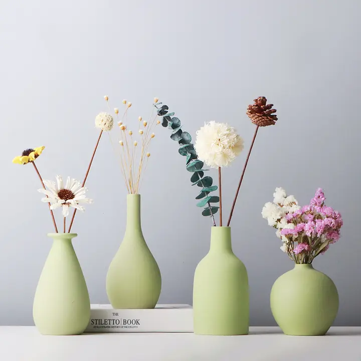 現代的なミニ陶器花瓶【シンプルデザイン・ドライフラワー用・インテリア装飾】