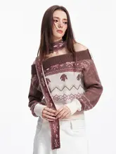 した着心地！露肩ニットカーディガン【秋用・フェアアイル風・配色デザイン】