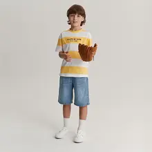 刺繍デザインの男の子用デニムショートパンツ【夏用・カジュアル・涼感】（セットアップ対応）