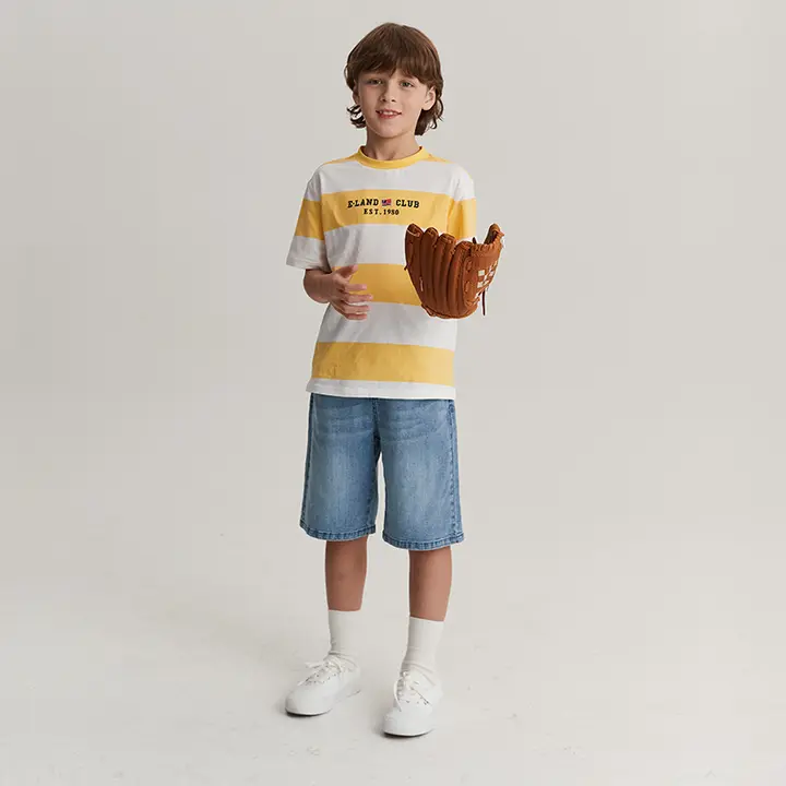 刺繍デザインの男の子用デニムショートパンツ【夏用・カジュアル・涼感】（セットアップ対応）