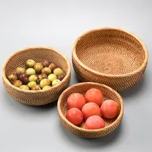ベトナム手作り秋の天然藤素材フルーツバスケット【お茶うけトレイ・お菓子収納にも最適】