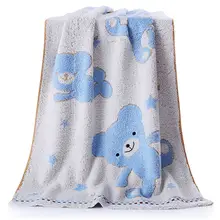 カートゥーンデザインの子供用バスタオル【綿素材・柔らかい・クマ柄】