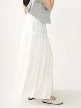 フレンチスタイル 白色ハイウエストマキシスカート【Aライン・大きいサイズ・春夏用】