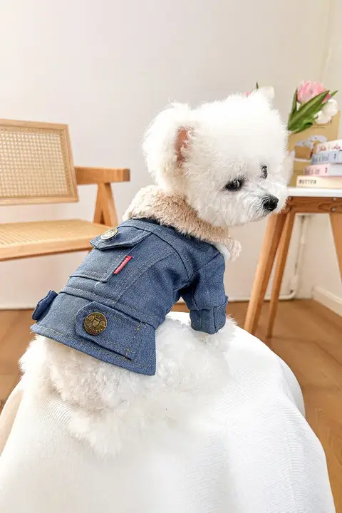 レトロデニム 秋冬用 小型犬用保温ジャケット【テディ・ポメラニアン対応・厚手フィル】