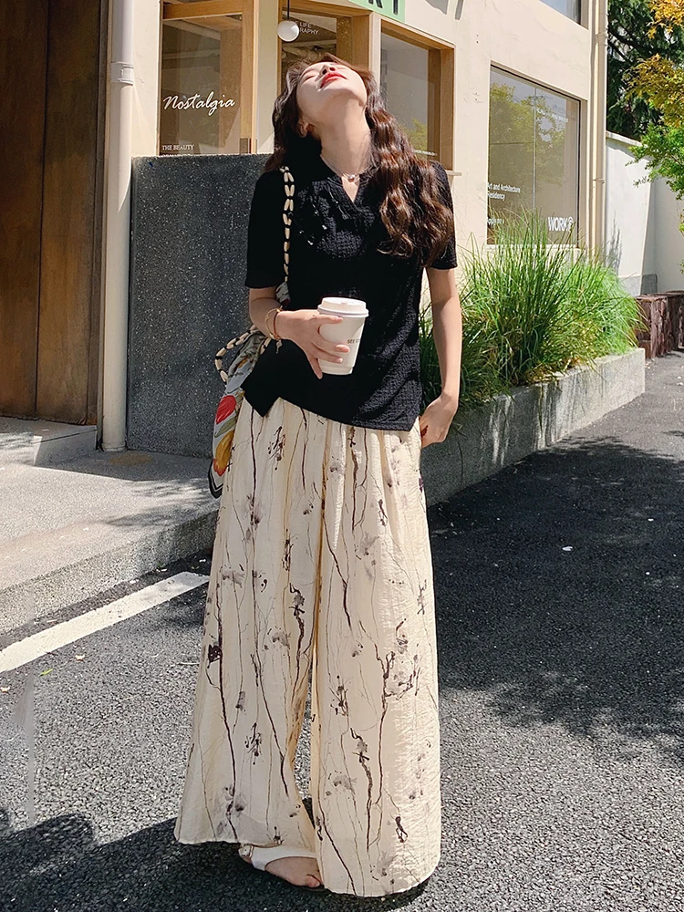 夏用新中式水墨印花两件套：ライブハウスに着るカジュアルファッションの選択肢