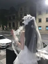 ゴシックスタイルのハロウィンコスチューム用レースヘッドアクセサリー【蝶モチーフ・女性用・白いベール】
