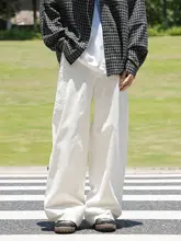 白色の大口袋付きカジュアルパンツ【春秋用・コットン・極上の柔らかさ】（セットアップ対応）