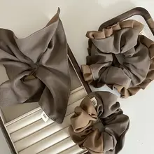 おしゃれなカフェブラウンのチェック柄ヘアゴム【フリル付き・布製・馬尾用】