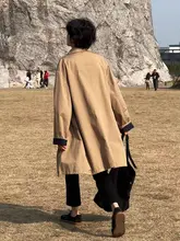 カーキ色のレトロデザイン中長丈トレンチコート【春用・膝下丈・小柄向け】