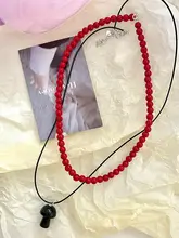 高級感ある黒曜石立体きのこネックレス【可愛い黒紐・鎖骨ライン】