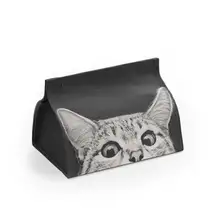北欧風 猫デザインの簡約ティッシュボックス【リネン素材・家庭用・オフィス用】