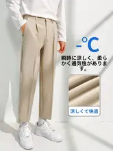 夏用薄手のストレートパンツ【アイスシルク風・フィット・カジュアルスタイル・九分丈】