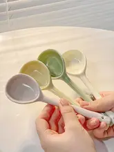 高級感のある陶器のスプーン【和風・ロングハンドル・家庭用・デザート用】