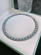 シルバーとブルーのバラデザイン パールネックレス【925スターリングシルバー・ロック付き・女性用】