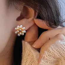 天然淡水珍珠の手編みボールピアス【シンプルデザイン・女性用】