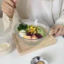 ストライプガラスボウル 朝食用 フルーツ サラダ シリアル アイスクリーム デザート 大サイズ