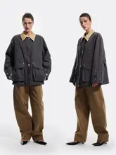 30.R ユニークなコットン混合のコーデュロイ襟付き工事用ジャケット【レトロスタイル・重厚感・男女兼用】