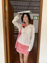 夏用 薄ピンクの銅氨絲スカート【フラワーデザイン・重ね着スタイル】