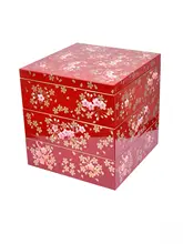 漆塗り中型日本式お花のデザイン寿司ボックス【三層・便当・華やかな装飾】