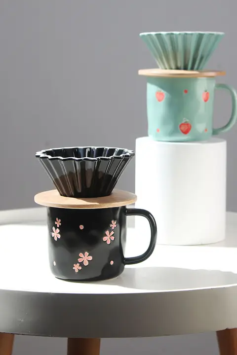高可愛さの手描きデザイン コーヒーカップ＆折り紙式フィルター【ハンドドリップ用・器具付き】（セットアップ対応）