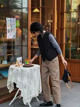 カキ色のコットン製ストレートワイドパンツ【秋冬用・小柄女性向け・した九分丈デザイン】
