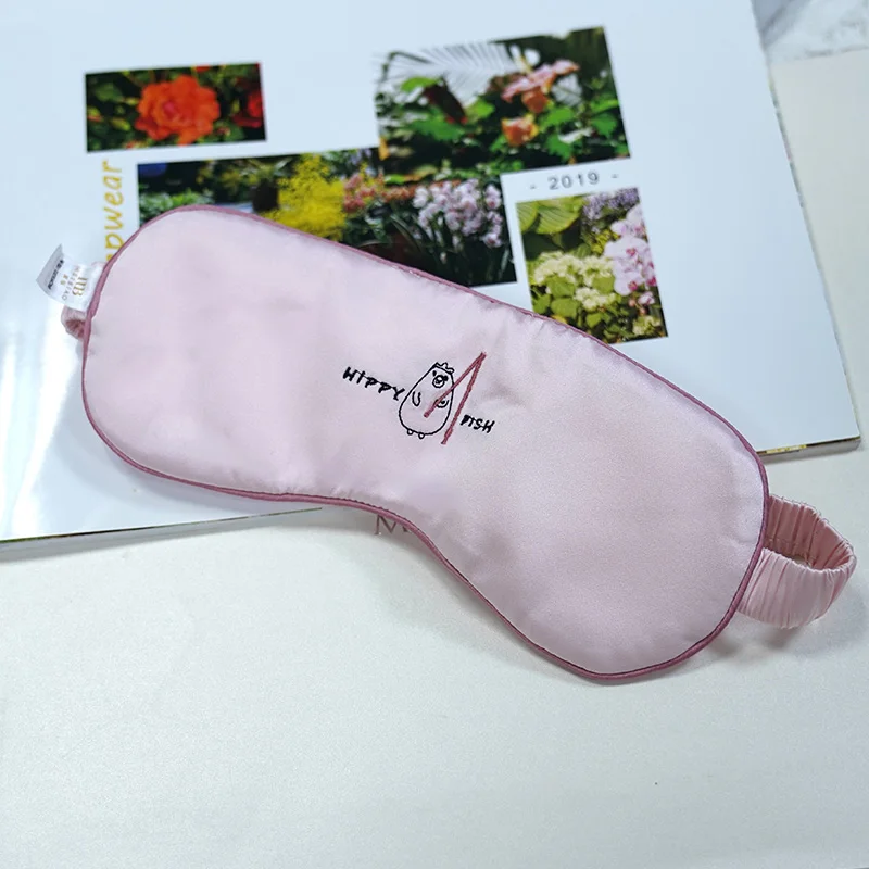 100%桑蚕丝製 両面使用可能なアイマスク：刺繍デザインで男女兼用の睡眠品質向上