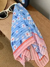 フラワープリント 小型スカーフ【女性用・ヘアバンド・日焼け対策・高級感】