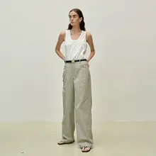 レトロストライプポケット付きストレートデニムパンツ【春夏用・ゆったりシルエット・通勤向け】（セットアップ対応）