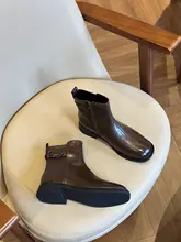 美脚効果！レディースショートマーチンブーツ【秋冬用・ブラウン・サイドジッパー・フラットソール】