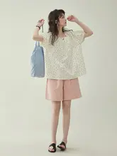 北岛AMUU オリジナル ドット柄ショートスリーブシャツ【フレンチスタイル・ルーズフィット・パフスリーブ】