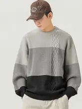 WOODSOON メンズカジュアルセーター【秋冬用・クルーネック・ゆったり・カラーブロック長袖】