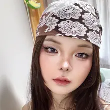 甘辛スタイルのレトロY2Kヘッドスカーフ【フォトプロップス・大判シルクスカーフ】