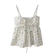 小花柄のリボン付きキャミソールトップス【夏用・甘いデザイン】（セットアップ対応）
