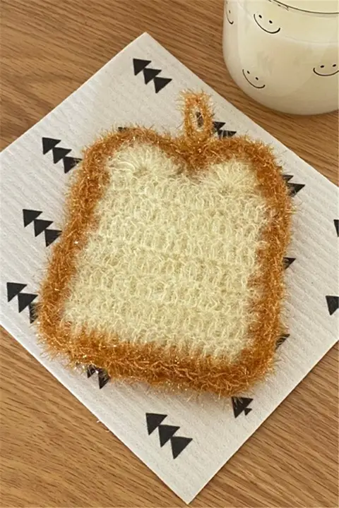 食器洗い用ふきん かわいい トースト 手フック 鍋を傷めない 両面 お手入れスポンジ 大型 厚手