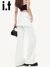 デニムパンツ レディース ホワイト フレアパンツ ハイウエスト ペプラムデザイン 秋「CHOCOOLATE」