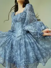 フレンチブルー印花のウエスト絞りマリンリゾートミニワンピース（セットアップ対応）