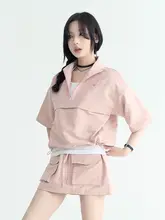 デザイン感のあるカジュアル夏用アンサンブル【半開襟短袖トップス・スカート】（セットアップ対応）