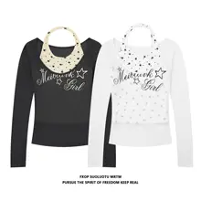 美式復古スターネックレスタンクトップ＆長袖Tシャツ【薄手の透け感・女性用・ スリムフィット】（セットアップ対応）