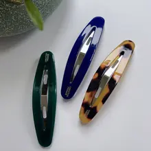 韓国輸入 薄型エレガントヘアクリップ【オーバルデザイン・フランス風・ピンク・ブラック】