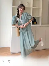 韓国系ヴィンテージデニムスカート【夏用・薄手・フロントボタン・ハイウエスト】（セットアップ対応）