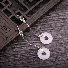 S925銀製18K金メッキイヤリング【天然和田白玉・平安扣デザイン・長くてアレルギー対応】