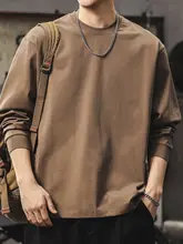 シンプルな無地長袖Tシャツ【メンズ・コットン・クルーネック・春秋用・フィット】
