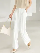 白色ハイウエストワイドパンツ【夏用・シフォン・ドレープ・ロングパンツ】