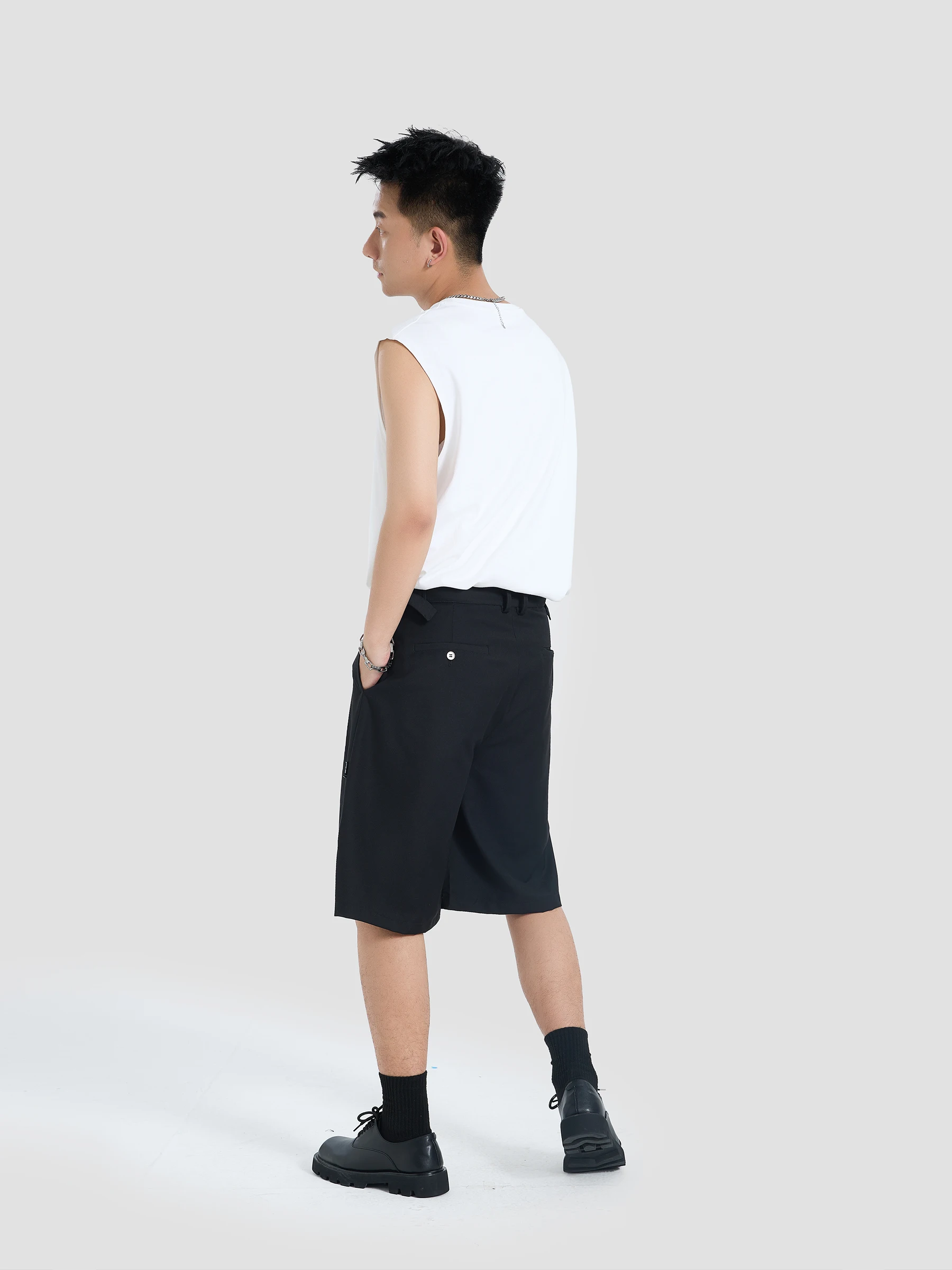 収縮可能なウエストデザインのワークパンツ：夏用ルーズフィットで通勤とレジャーを両立