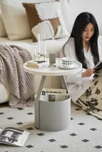 クリームカラーのソファ横ミニテーブル【イタリアンスタイル・サドルレザー・丸型・コンパクト】