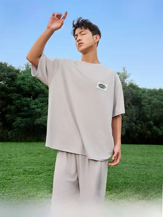 快適な華夫格面料の半袖Tシャツホームウェア【メンズ・ルームウェア・カジュアル】（セットアップ対応）