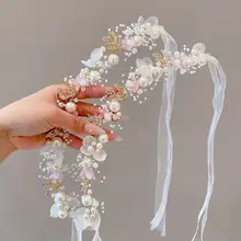 可愛らしいデザインの女の子用花冠【公主スタイル・リボン付き・ヘアバンド】