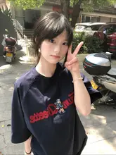アメリカンレトロ風 刺繍デザイン 小熊の半袖Tシャツ【夏用・ゆったり・コットン製】